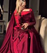 Rani color fendy silk blend embroidered kurta palazzo set with dupatta