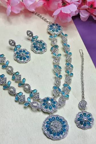 Turquoise designer premium festive wear necklace set