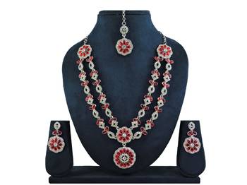 Red designer premium festive wear necklace set 1