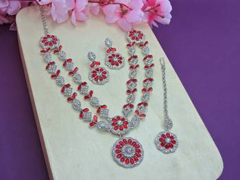 Red designer premium festive wear necklace set 2