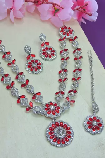Red designer premium festive wear necklace set