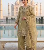 Olive crunchy fabric embroidered kurta palazzo set with dupatta