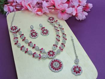 Red designer premium festive wear necklace set 2