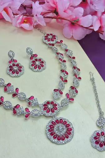 Red designer premium festive wear necklace set