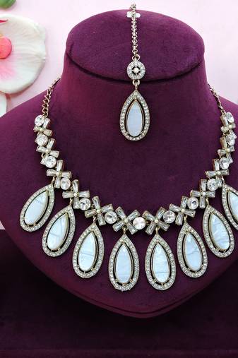 White designer premium festive wear necklace set