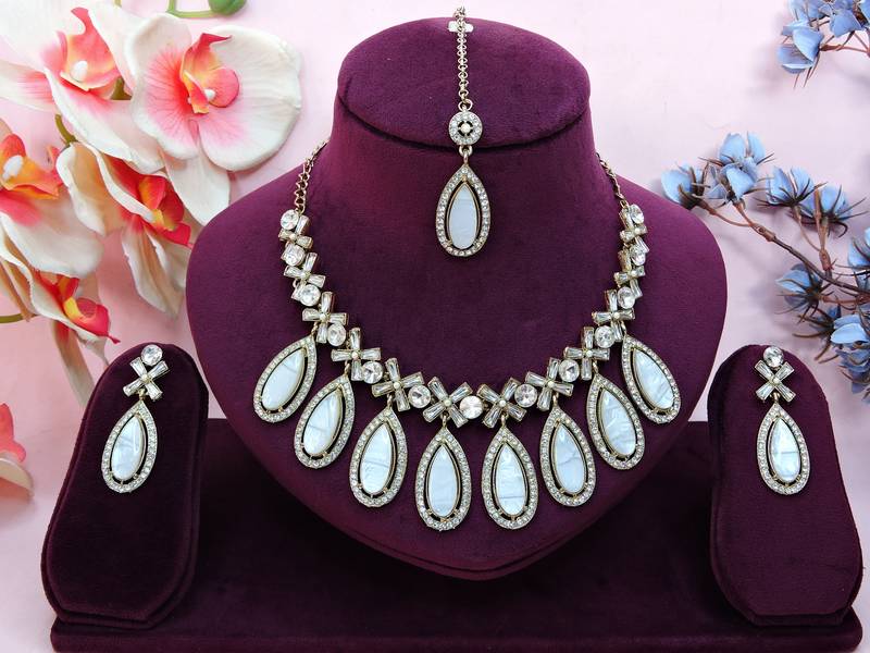 White designer premium festive wear necklace set