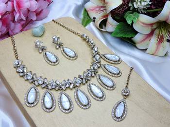 White designer premium festive wear necklace set 2