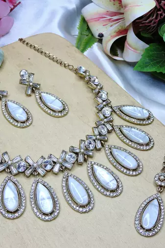 White designer premium festive wear necklace set