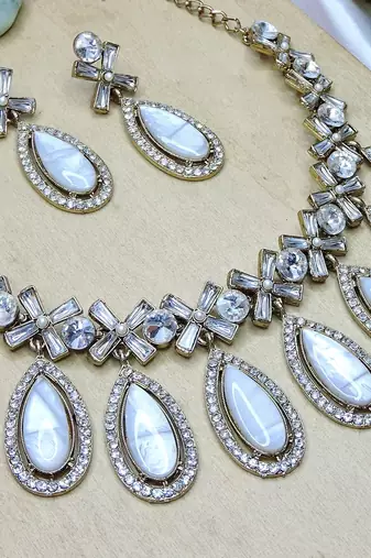 White designer premium festive wear necklace set