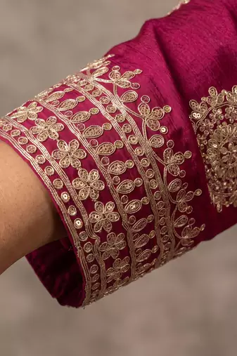 Magenta premium chinon embroidered sharara suit set with dupatta