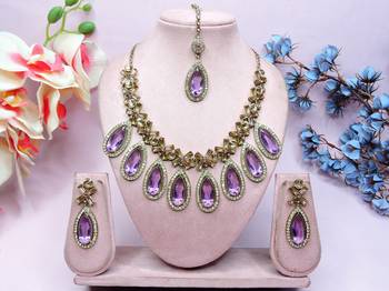 Purple designer premium festive wear necklace set 1