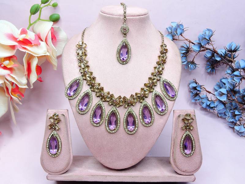 Purple designer premium festive wear necklace set