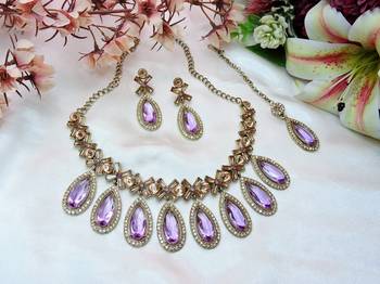 Purple designer premium festive wear necklace set 2