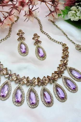 Purple designer premium festive wear necklace set