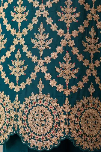 Teal green premium chinon embroidered sharara suit set with dupatta