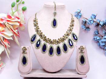 Blue designer premium festive wear necklace set 1