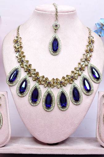 Blue designer premium festive wear necklace set