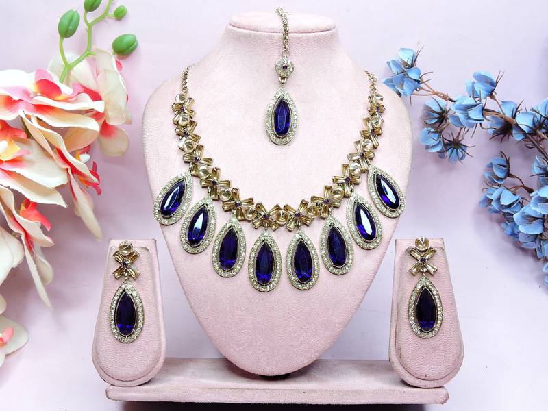 Blue designer premium festive wear necklace set