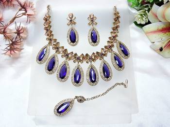 Blue designer premium festive wear necklace set 2