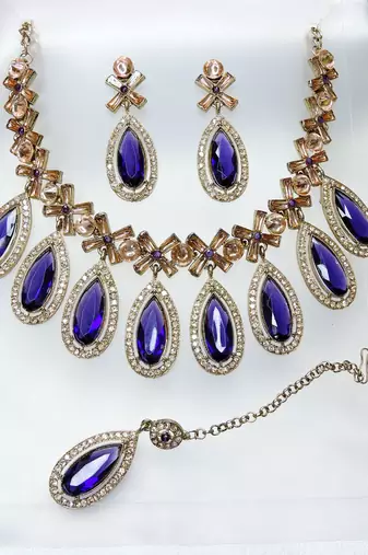 Blue designer premium festive wear necklace set