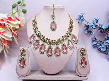 Pink designer premium festive wear necklace set 1