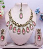 Pink designer premium festive wear necklace set