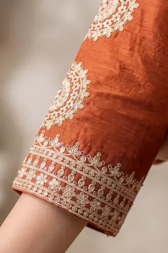 Orange premium chinon embroidered sharara suit set with dupatta