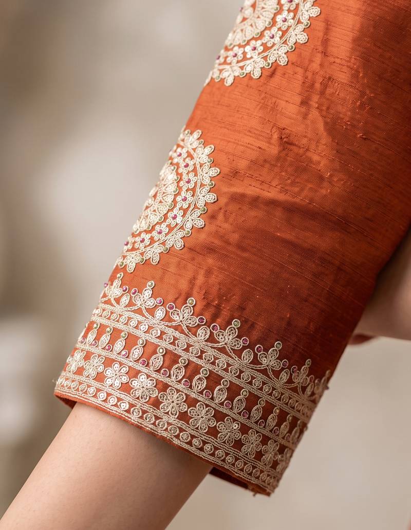 Orange premium chinon embroidered sharara suit set with dupatta