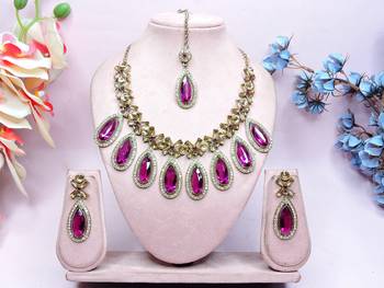 Purple designer premium festive wear necklace set 1