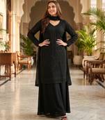 Black premium chinon beads work kurta palazzo set with border tassel dupatta