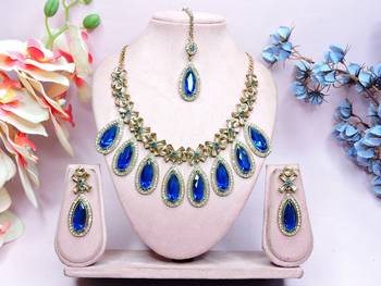 Turquoise designer premium festive wear necklace set 1