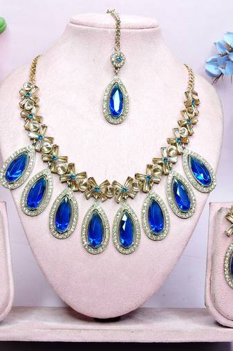 Turquoise designer premium festive wear necklace set