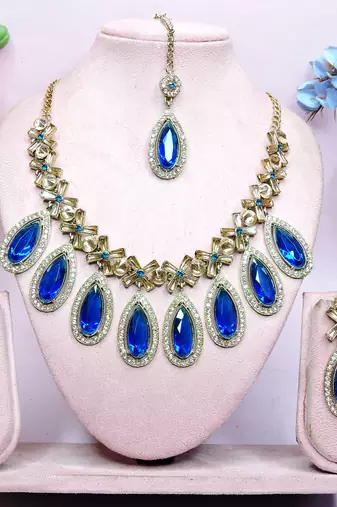 Turquoise designer premium festive wear necklace set