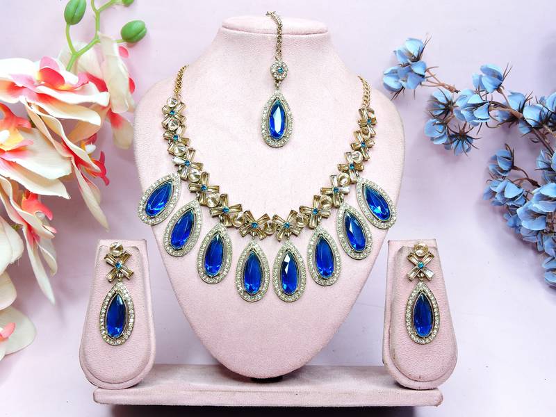Turquoise designer premium festive wear necklace set