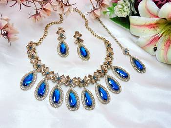 Turquoise designer premium festive wear necklace set 2