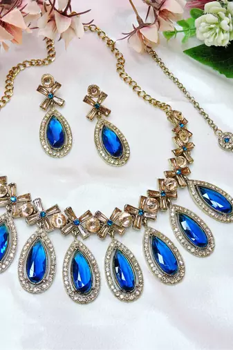 Turquoise designer premium festive wear necklace set