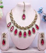 Pink designer premium festive wear necklace set
