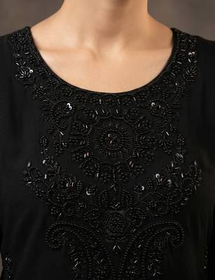Black premium chinon beads work kurta palazzo set with border tassel dupatta 3