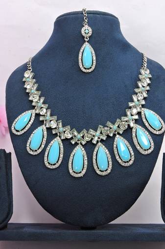 Turquoise designer premium festive wear necklace set