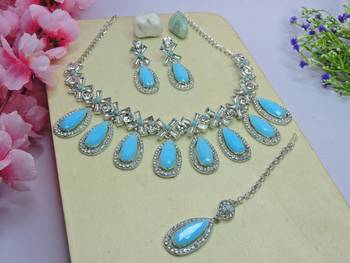 Turquoise designer premium festive wear necklace set 2