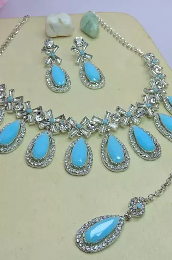 Turquoise designer premium festive wear necklace set