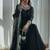 Black faux georgette embroidered palazzo suit set with soft net dupatta