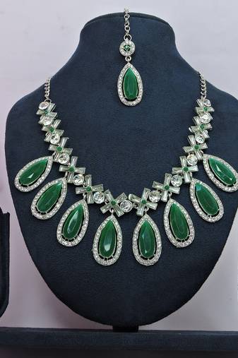 Green designer premium festive wear necklace set