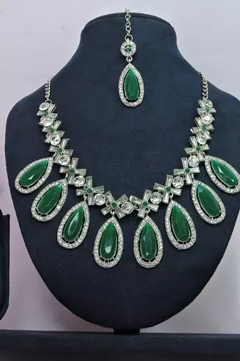 Green designer premium festive wear necklace set