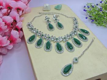 Green designer premium festive wear necklace set 2