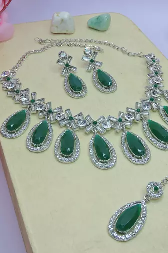 Green designer premium festive wear necklace set