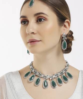 Green designer premium festive wear necklace set 3