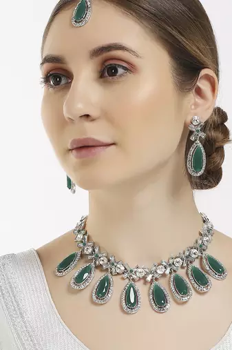 Green designer premium festive wear necklace set