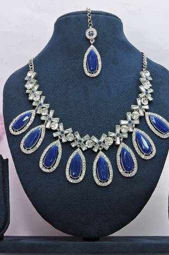 Blue designer premium festive wear necklace set