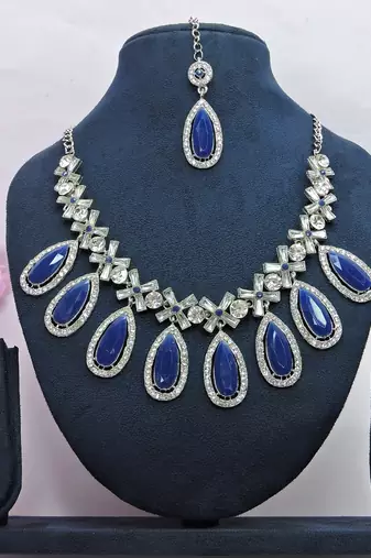 Blue designer premium festive wear necklace set